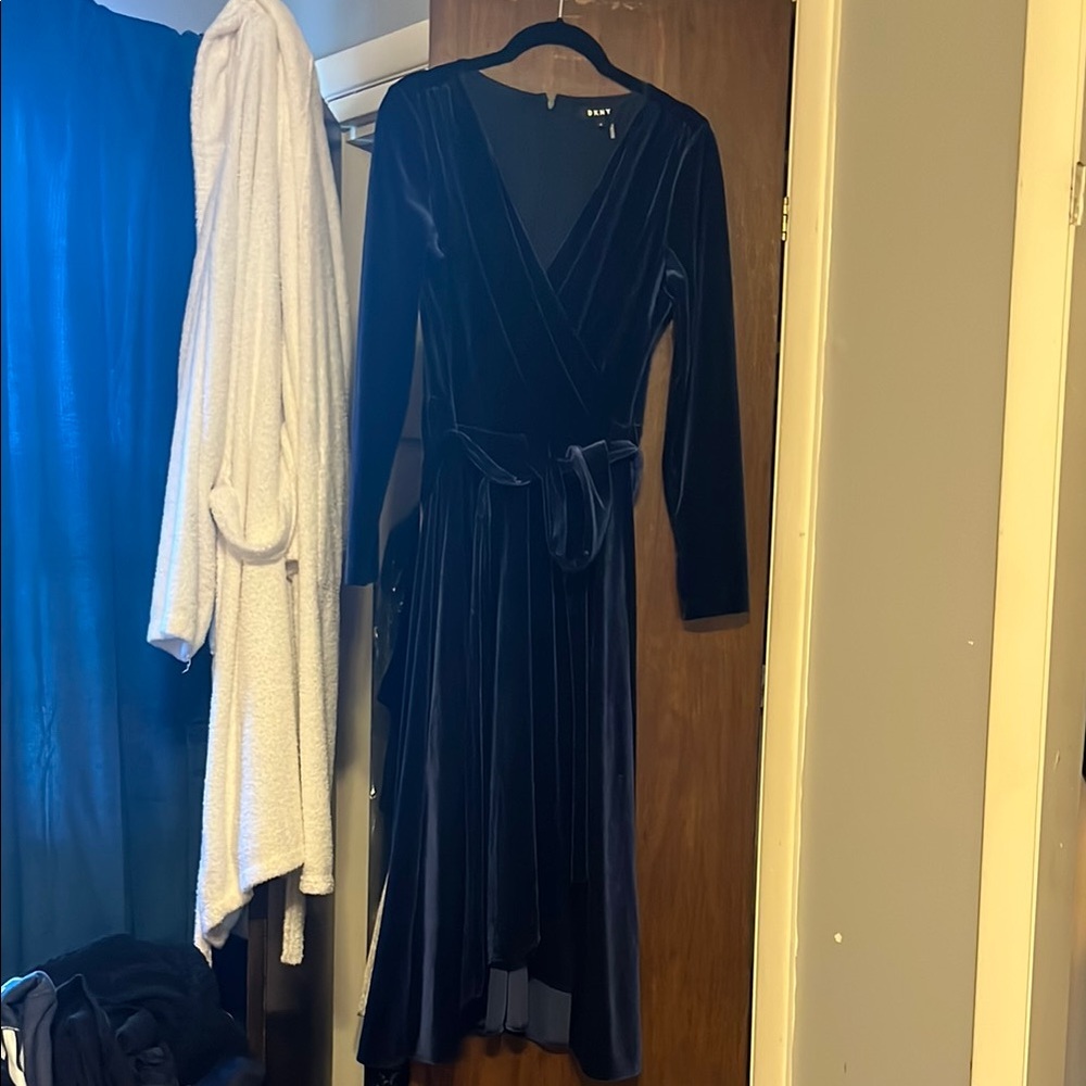 DKNY Blue Long Sleeve V-Neck Sundress